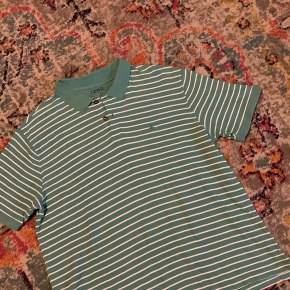 IZOD Teal Striped Collared Polo Shirt XL - Picture 2 of 4